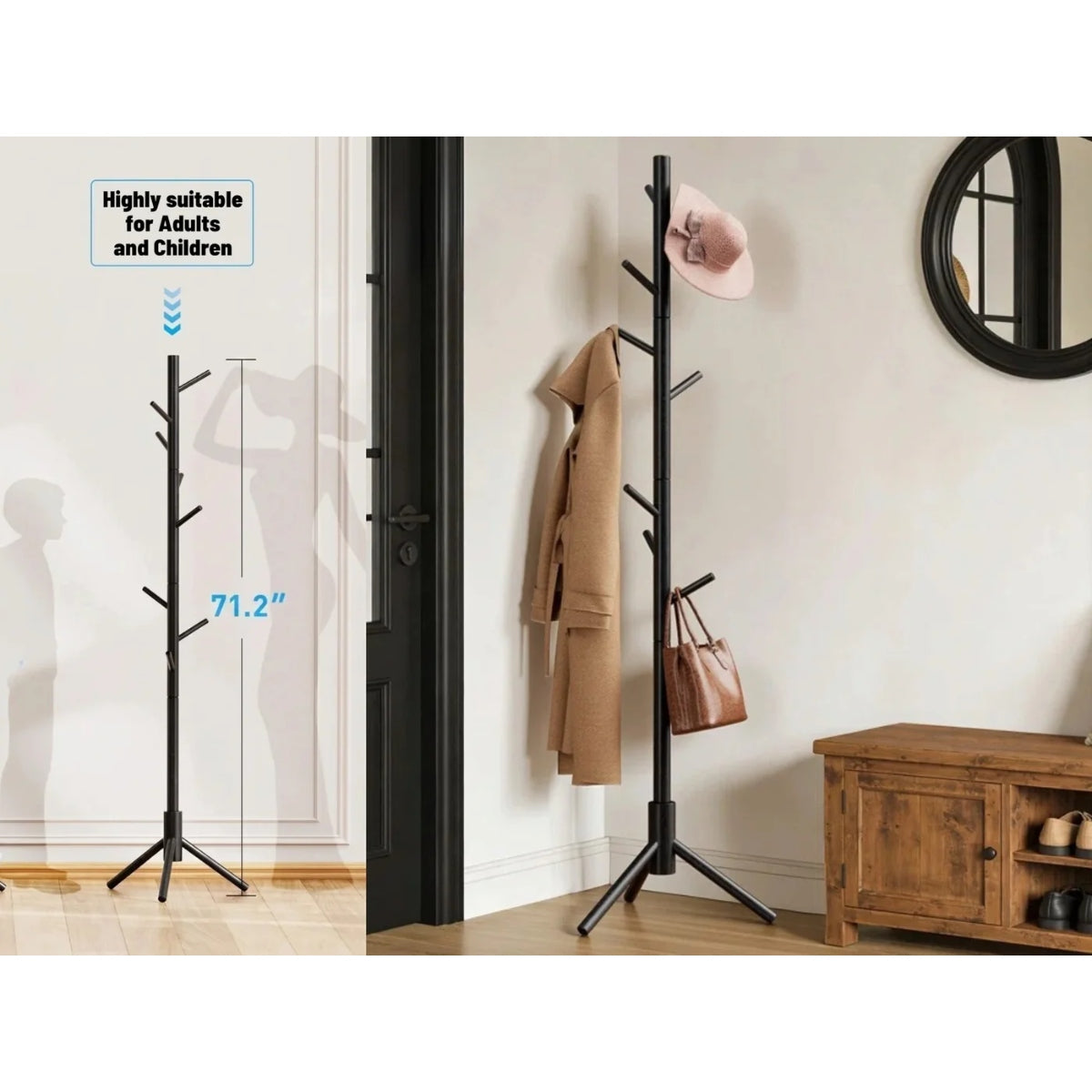 High Quality Black Wooden Tree Coat Stand