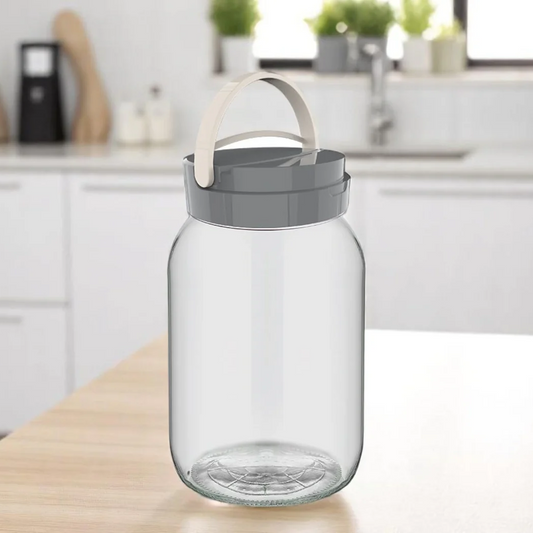 Glass Jar 2L with plastic cover and plastic handle