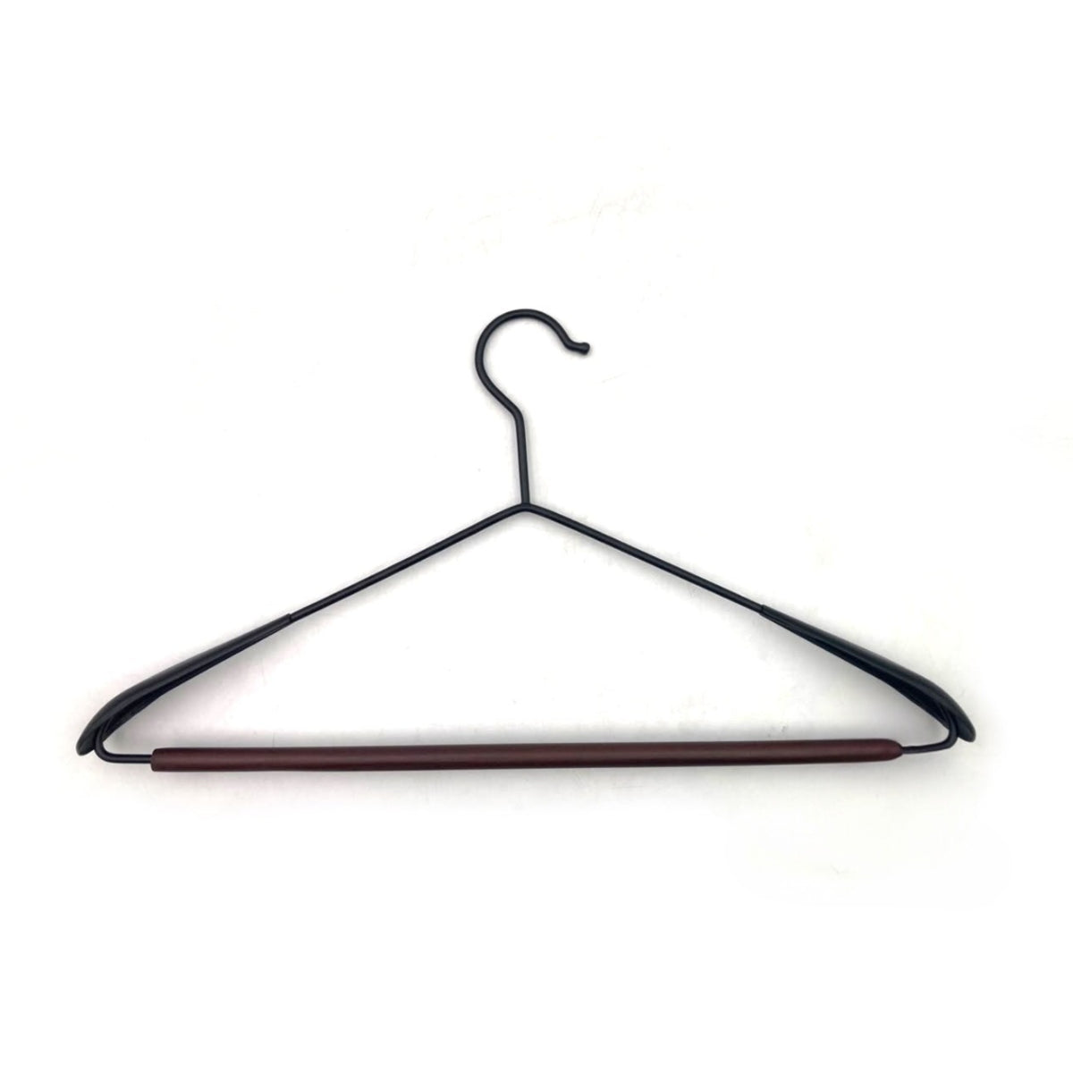 Luxury Matte Black Iron Hanger With Brown Wood