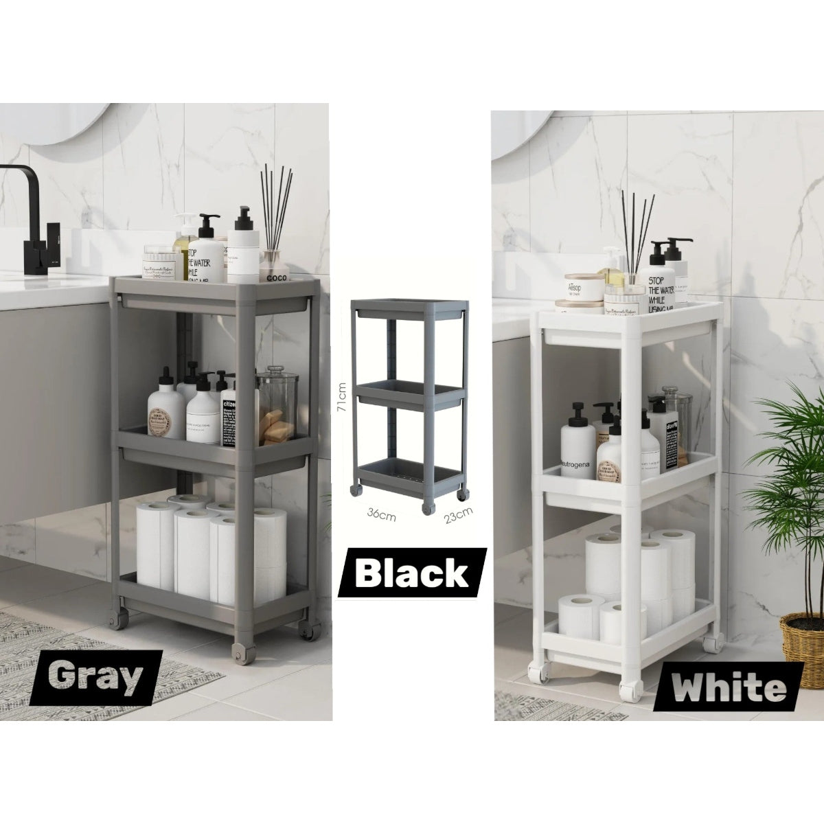 Multipurpose 3 tiers shelving unit with wheels