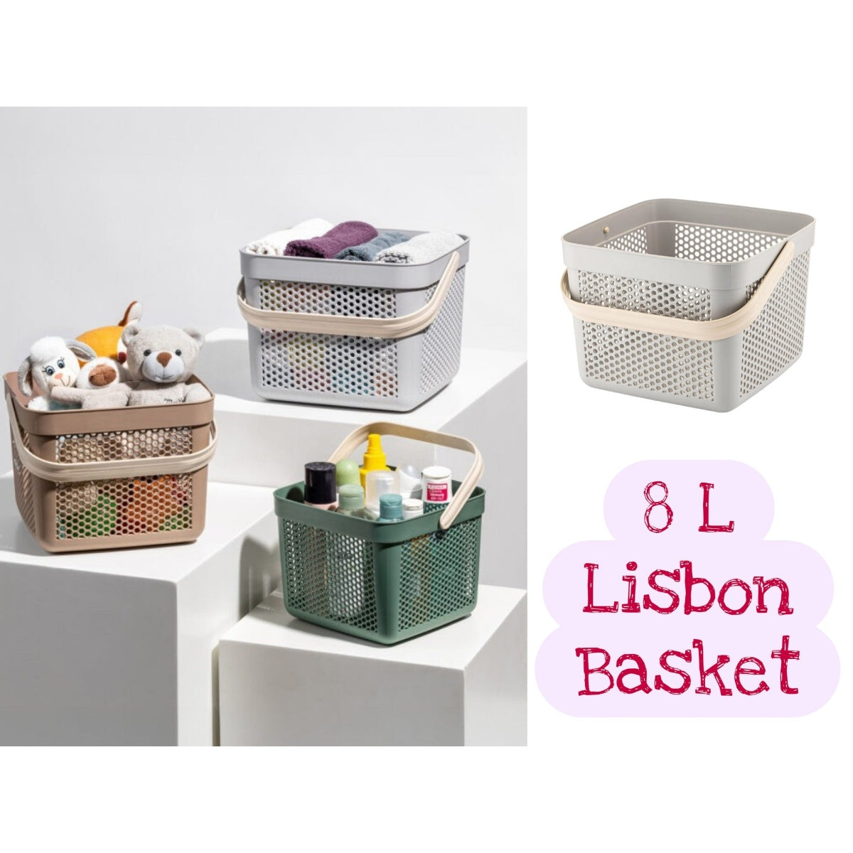 Medium Lisbon Plastic Basket with handle 8 Lt