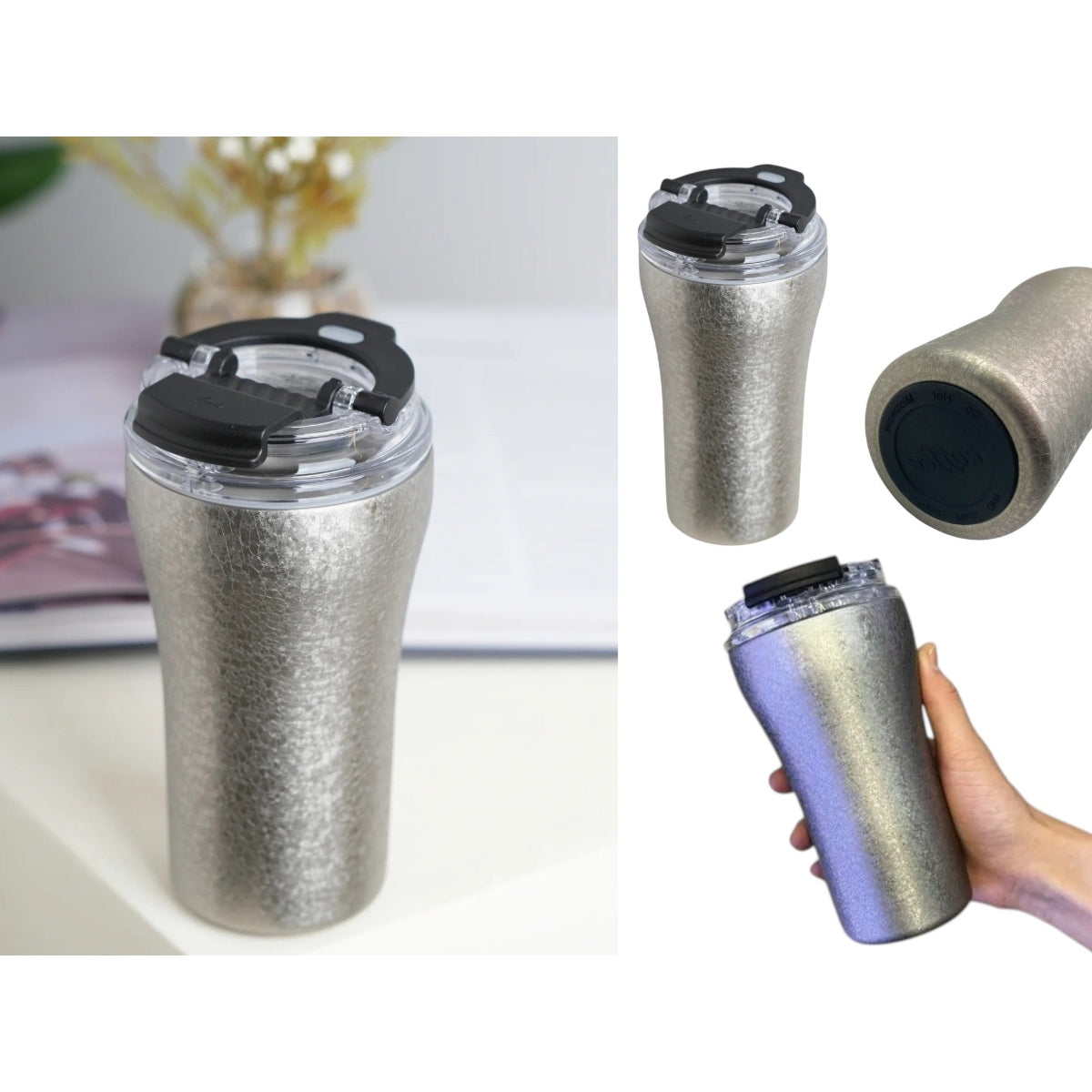 Stainless 18/10 Travel Mug Frosted Silver Finish 380 ml