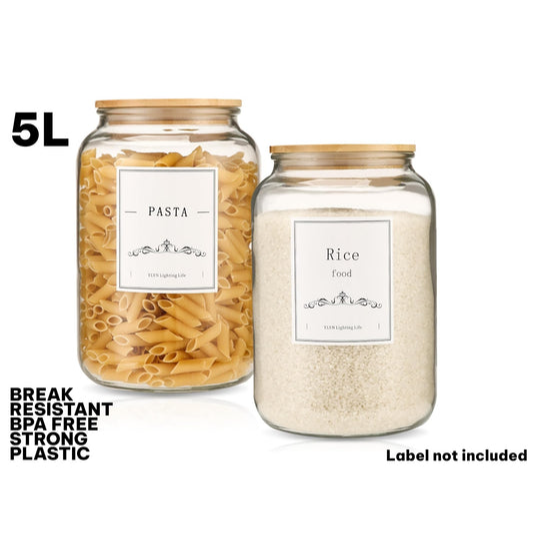 Break resistant BPA Free 5L Plastic Jar with Bamboo Lid