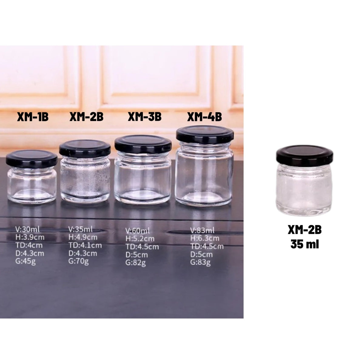 Small Glass Jar with Black Cover 35 ml X4
