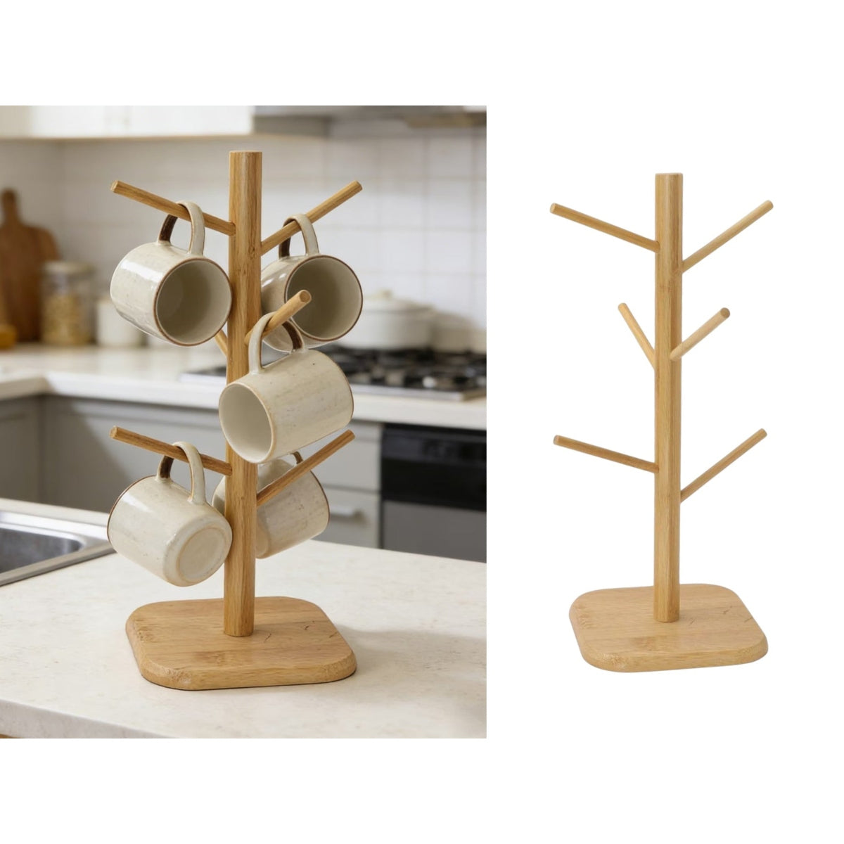 High Quality Square Bamboo Mug Tree
