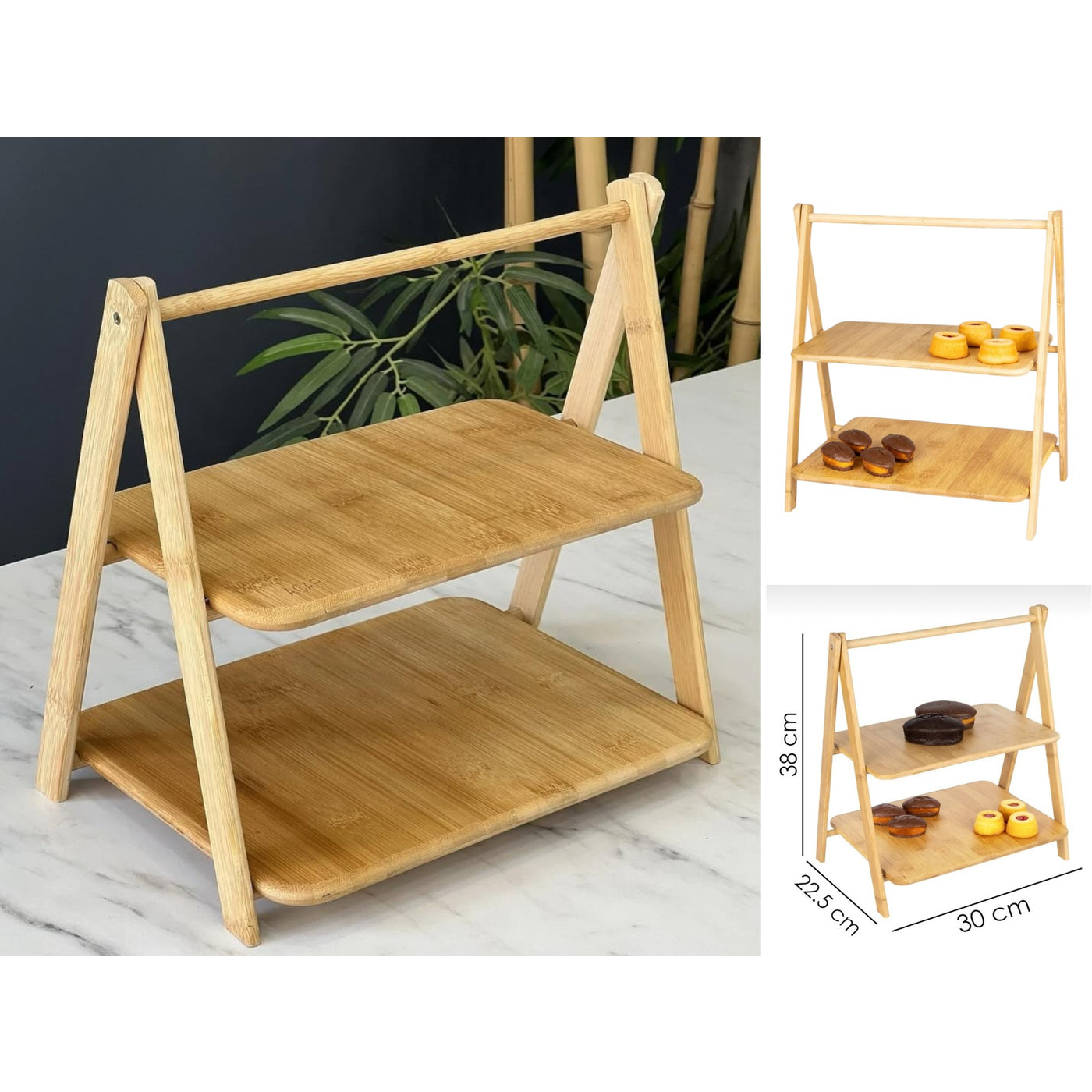 Bamboo stand with 2 presentation Shelves