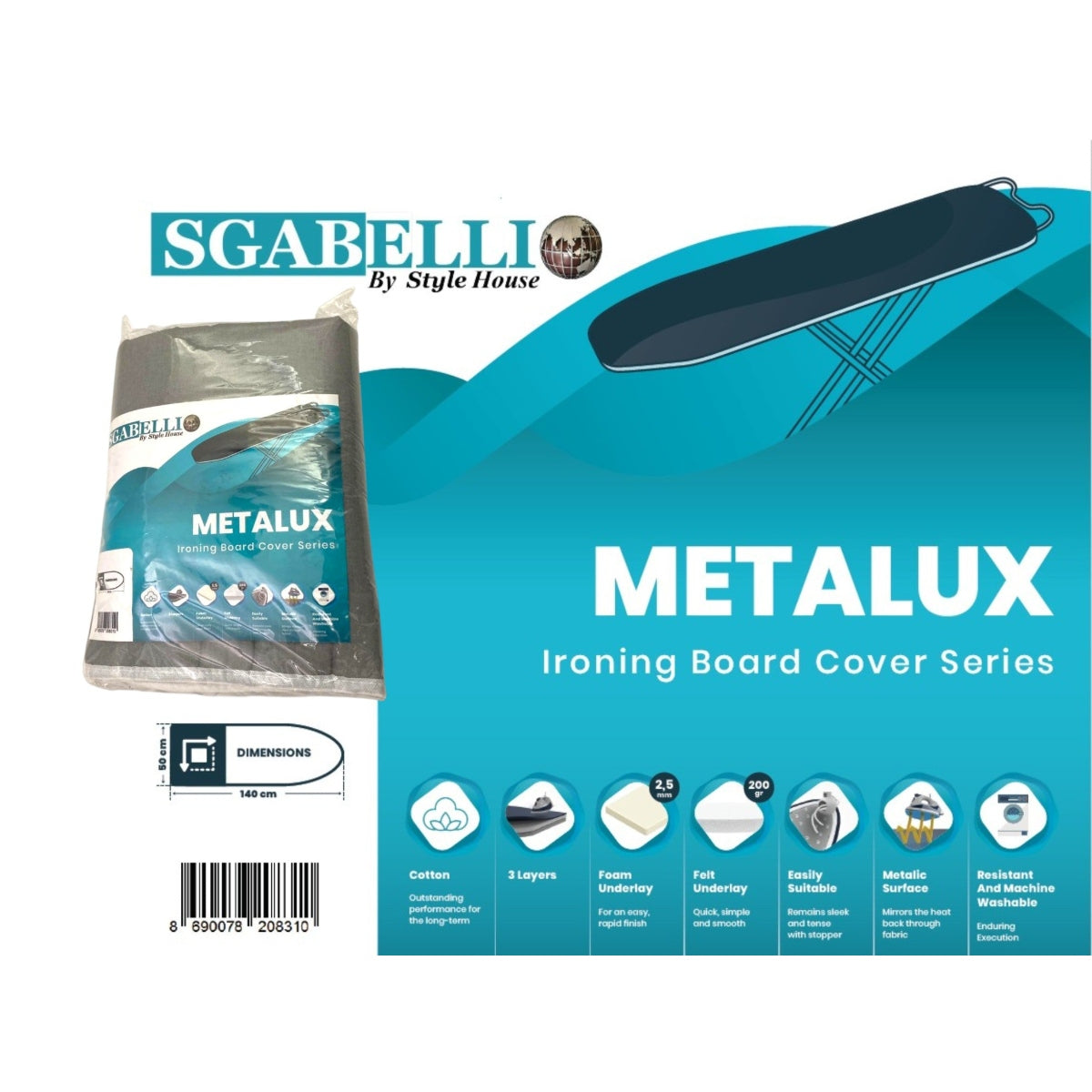 Sgabelli Ironing Board Cover w Molleton Padding 140 cm