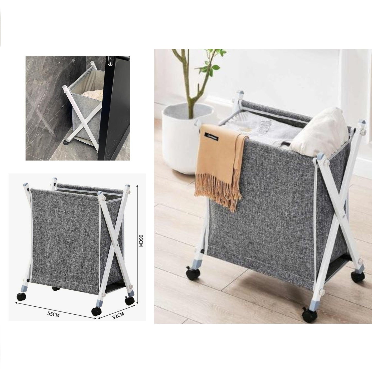 Thick Fabric Foldable Laundry Basket with Wheels