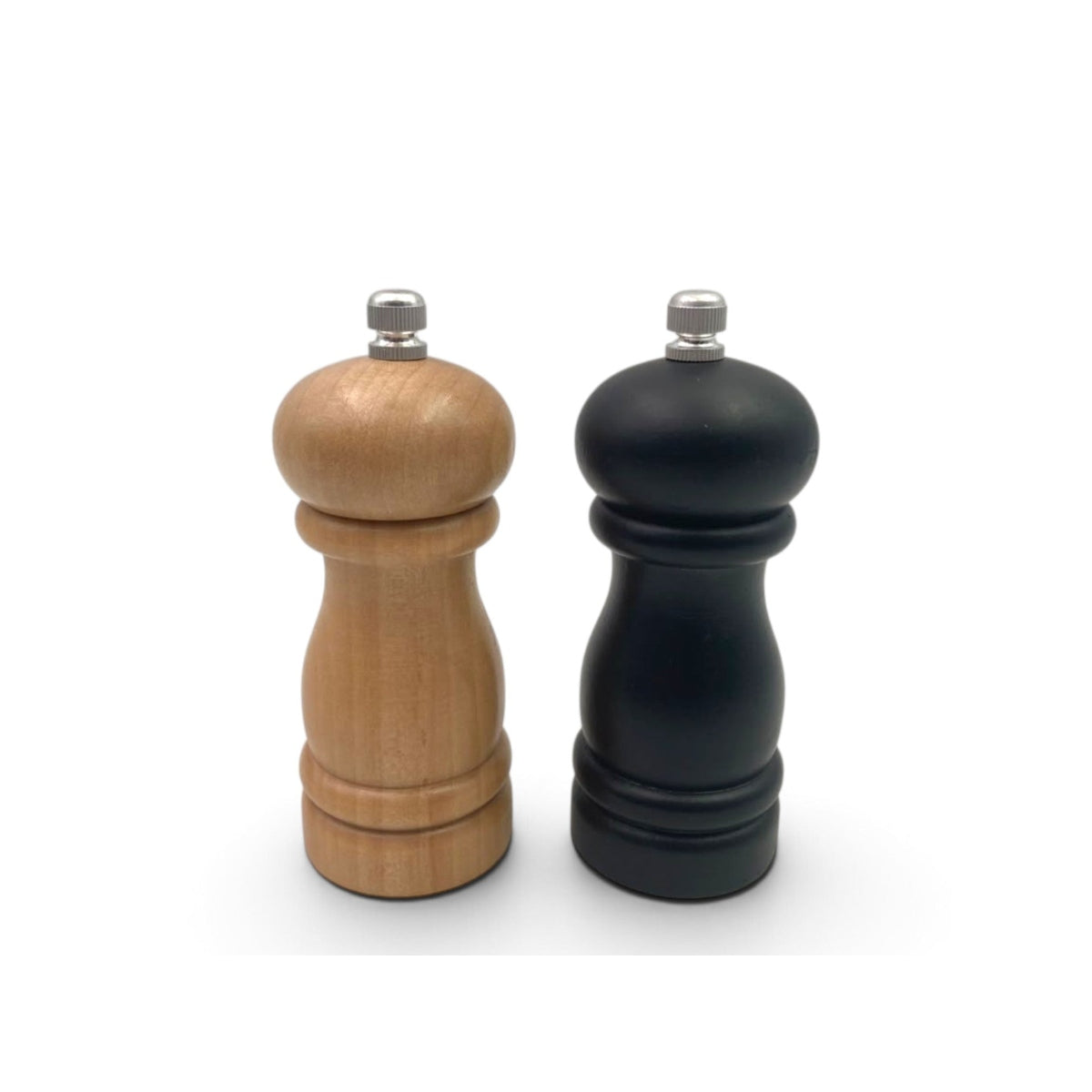 Set of Two Rubber Wood Salt Mill & Pepper Mill 12cm