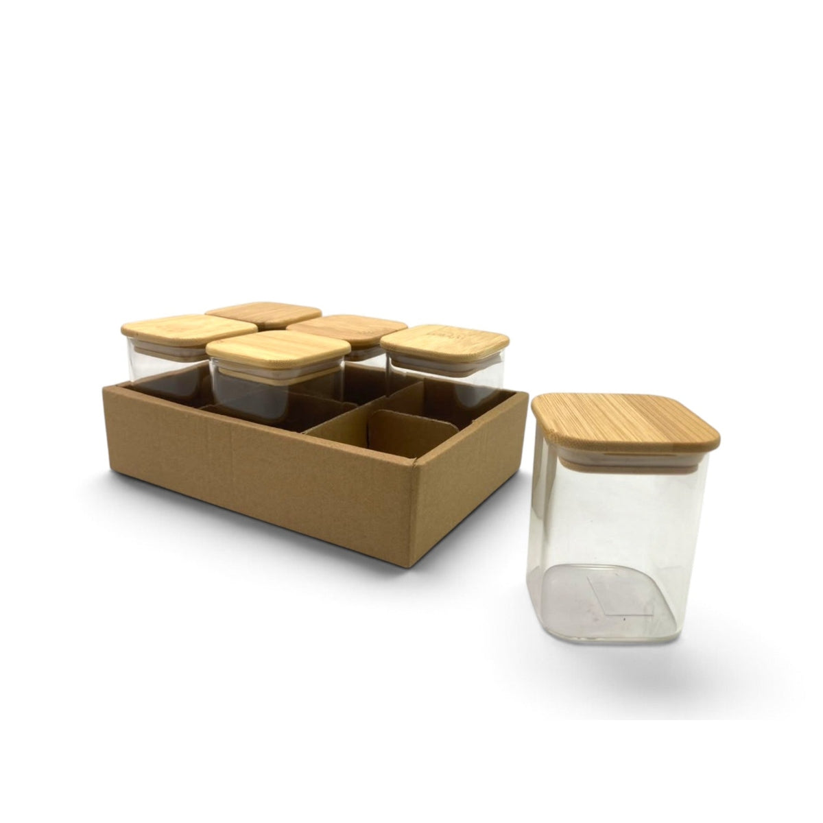 Set of 6 Borosilicate Glass Jars with Bamboo Cover 200 m