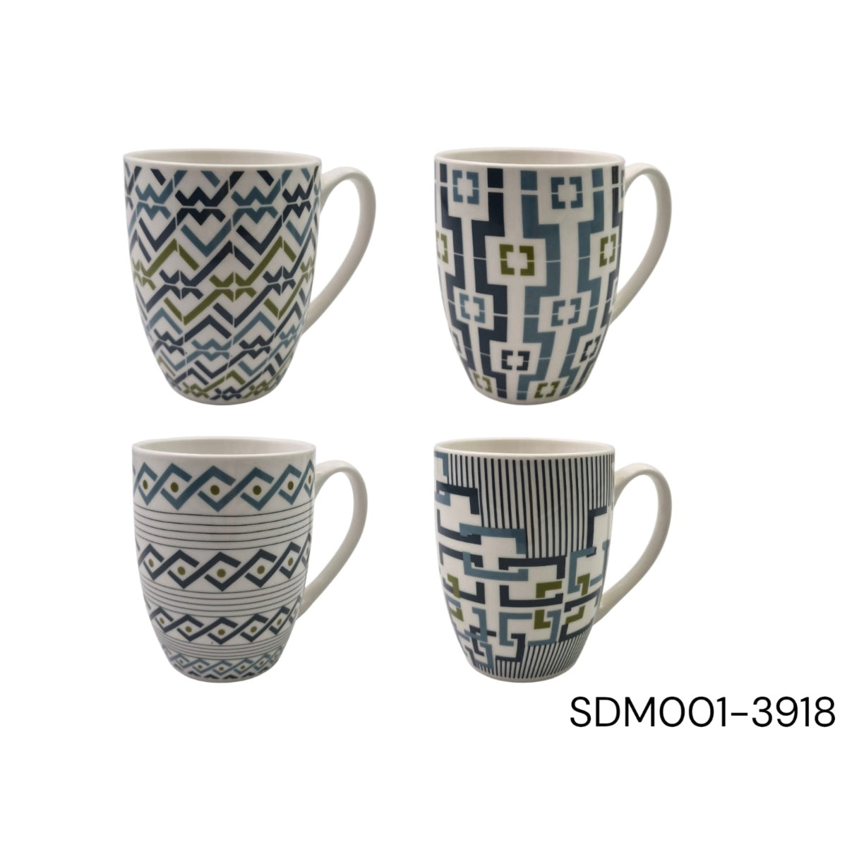 Porcelain Mug with Blue and Teal Geometric Designs