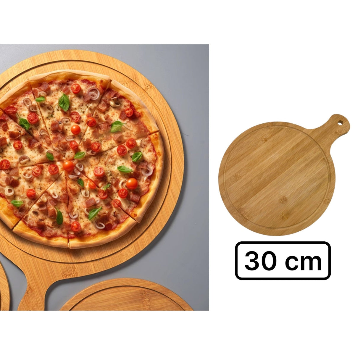 Pizza and Charcuterie Serving Board with Handle 30 cm