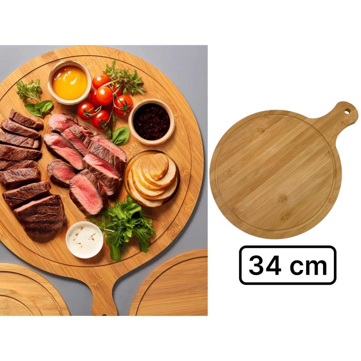 Pizza and Charcuterie Serving Board with Handle 34 cm