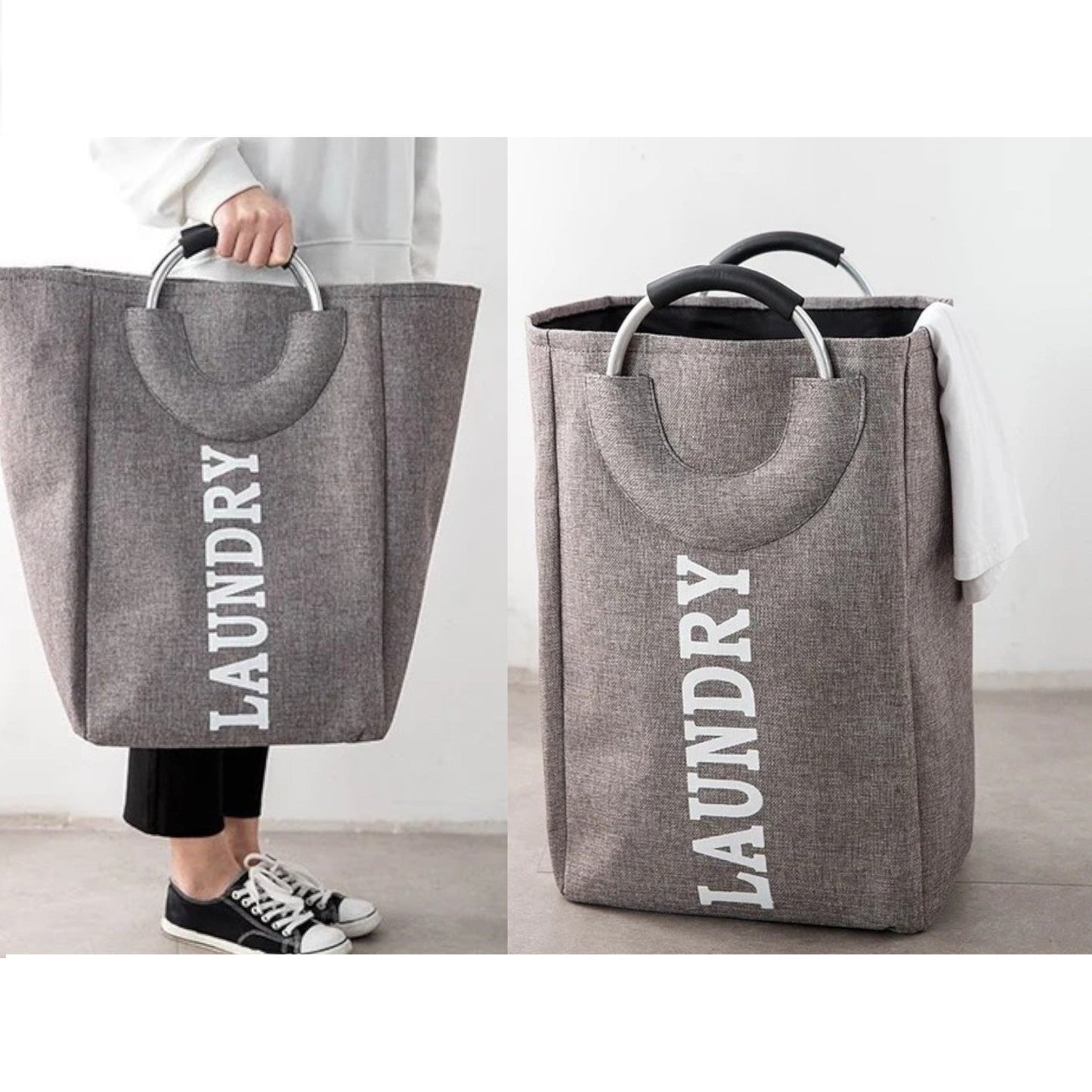 Thick Fabric Collapsible Laundry Bag with Ring Handle