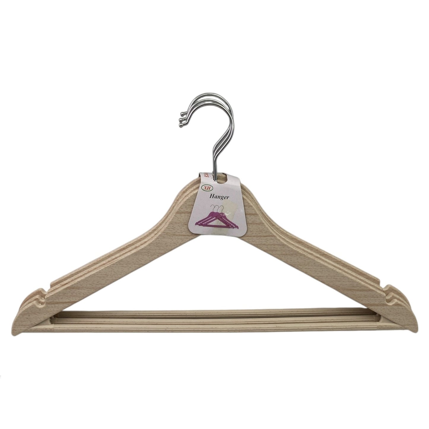 Set of 3 Wood-Like Plastic Hangers w Grooves & Anti-slip