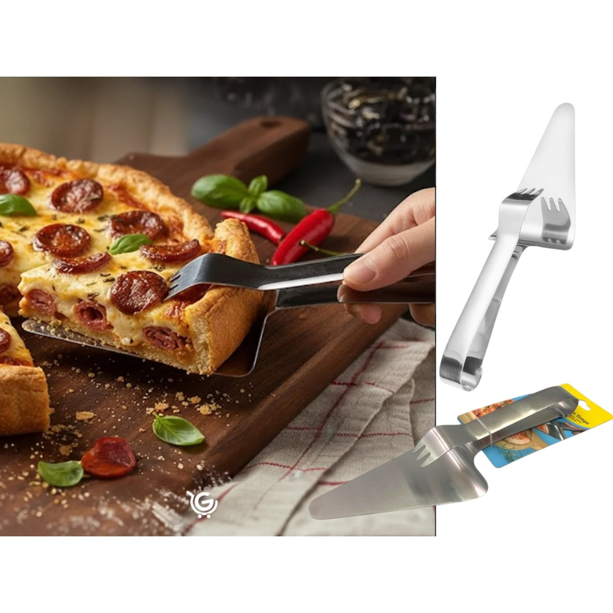 Stainless Steel Pizza Serving Spatula with Tong