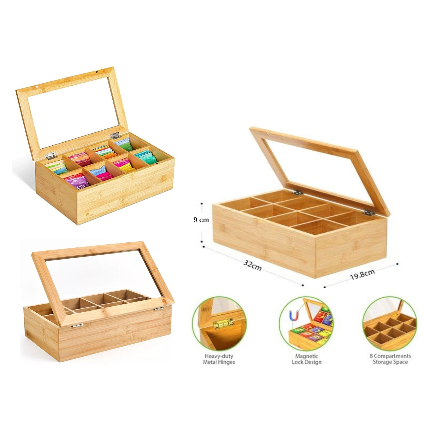 Bamboo & Acrylic Tea Box 8 Compartments