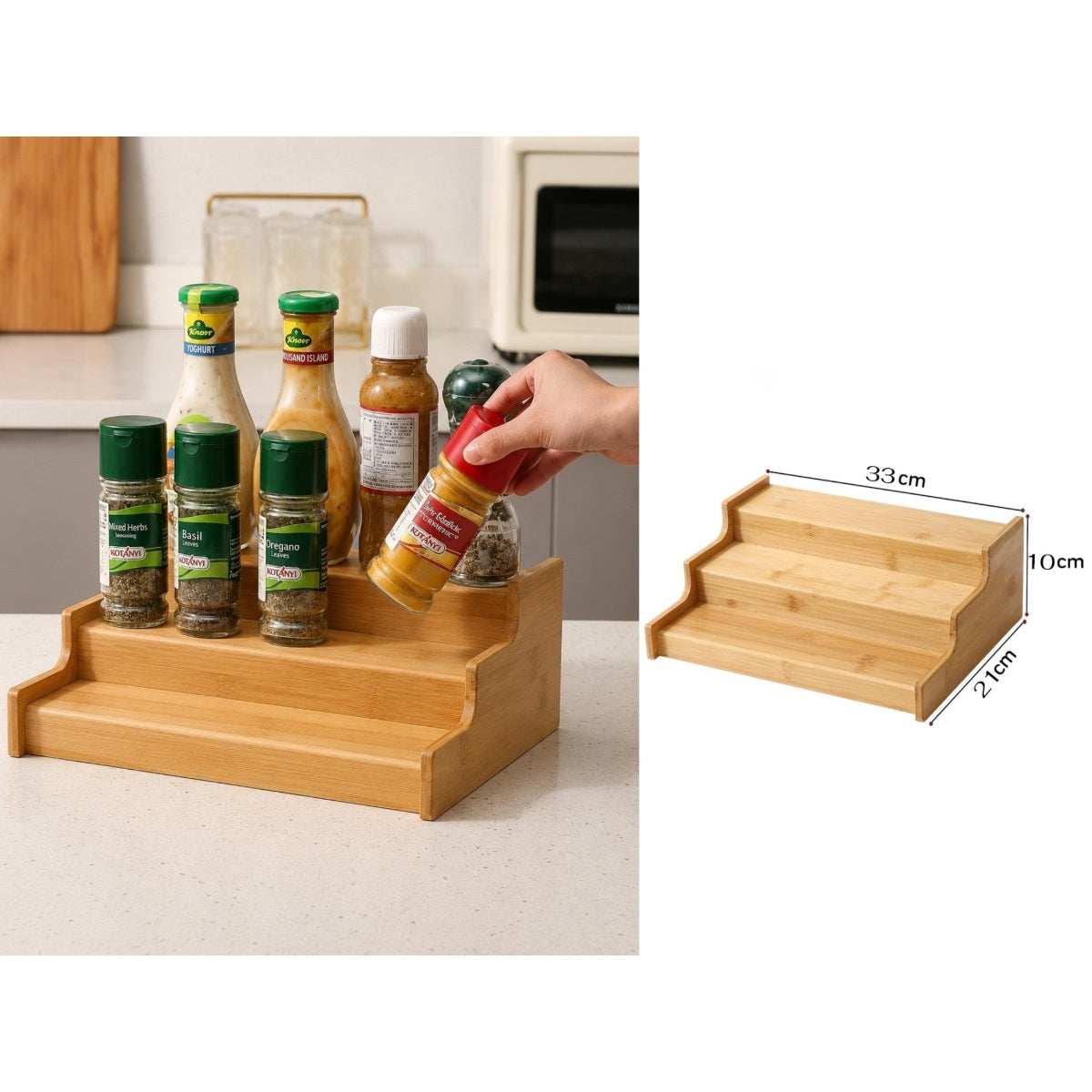 Bamboo Countertop Step Spice Rack Organizer 3 Tier