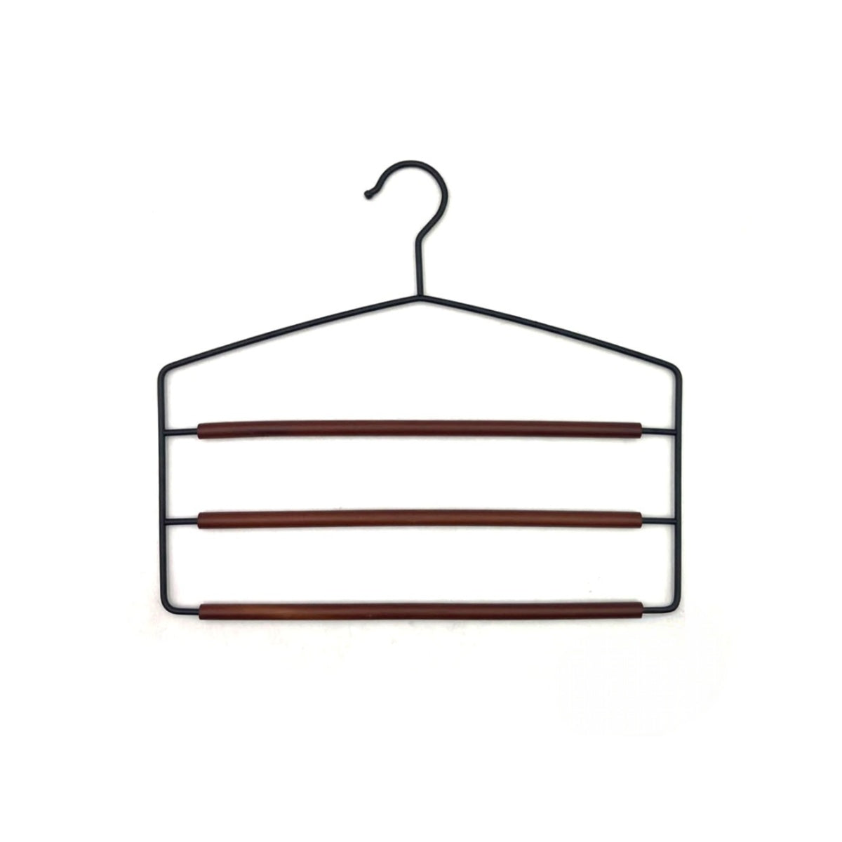 Luxury Matte Black Iron Pants Hanger With Brown Wood