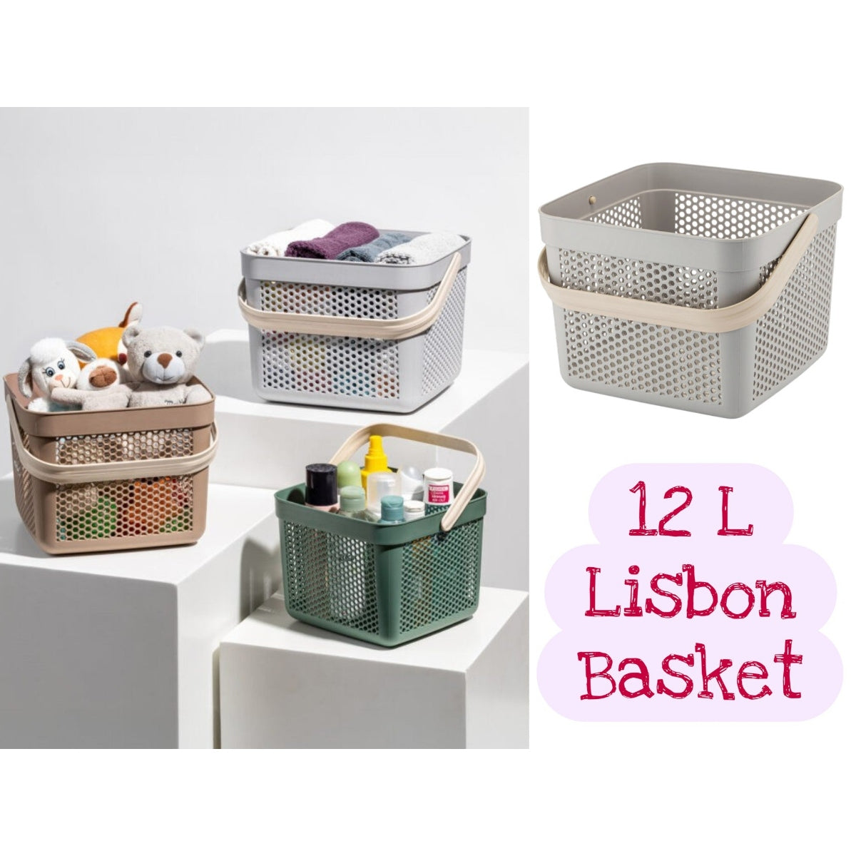 Large Lisbon Plastic Basket with handle 12 Lt