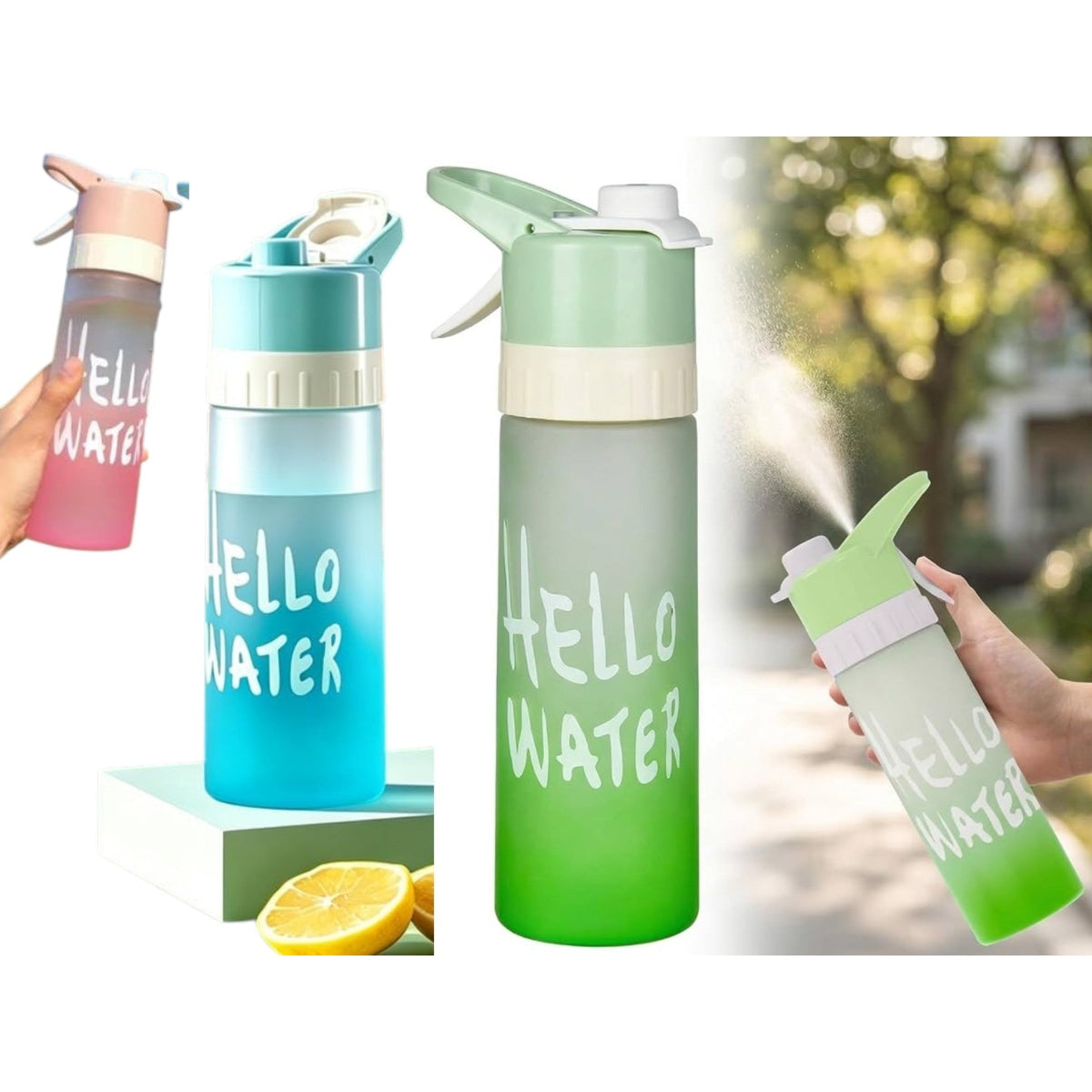 Leak Proof Unbreakable PC Water Bottle 650ml w Sprayer