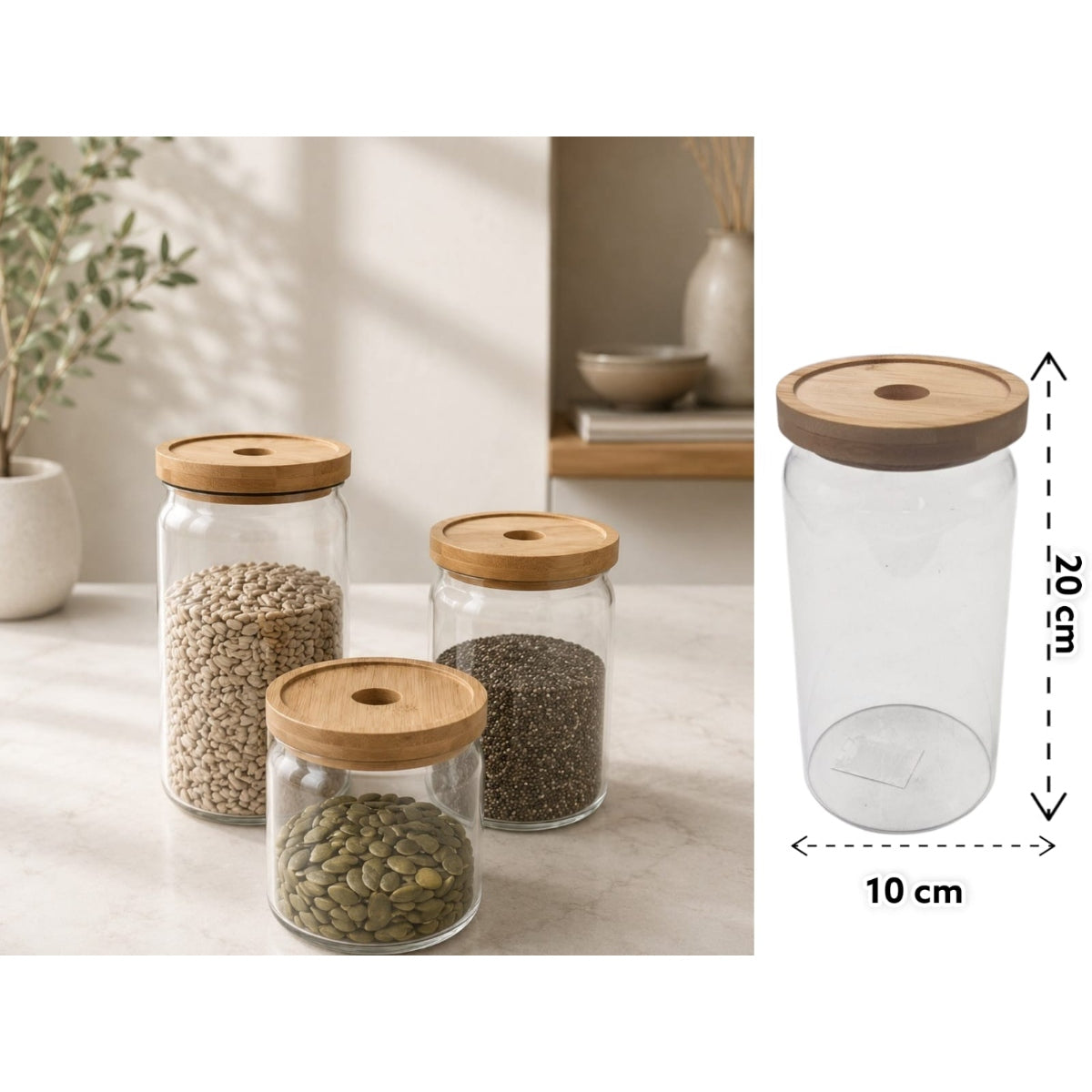 Borosilicate Glass Round Jar Modern Bamboo Cover 1200ml