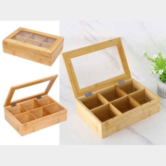 Bamboo & Acrylic Tea Box 6 Compartments