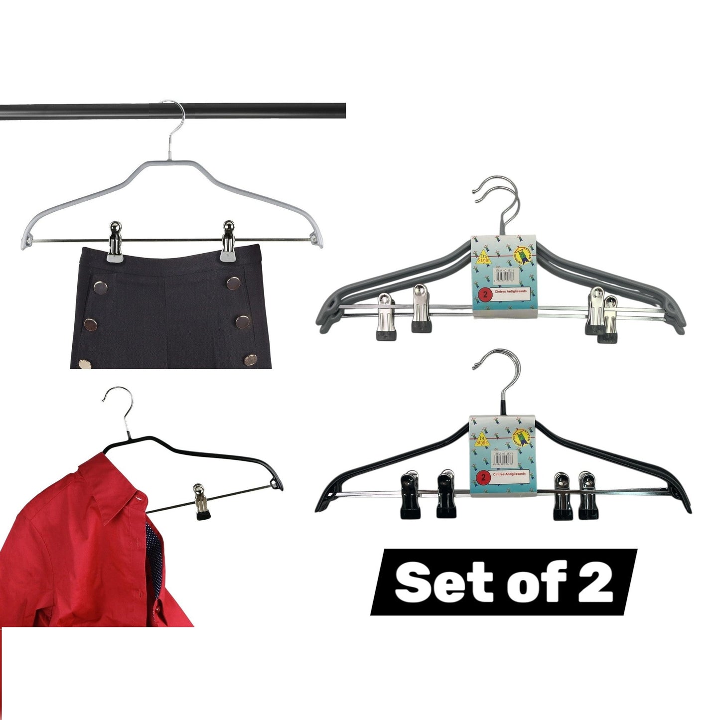 Set of 2 anti-slip hangers with clips