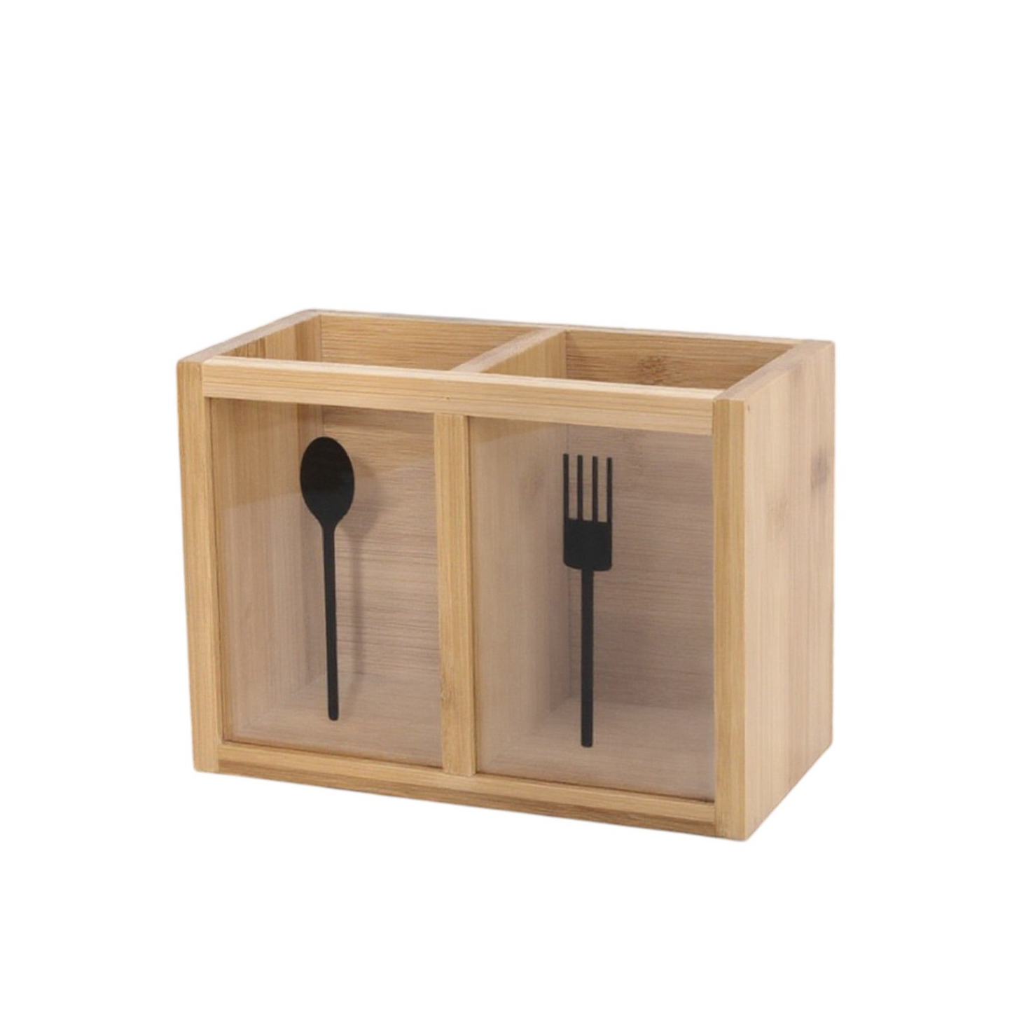 Bamboo & Acrylic Cutlery Holder 2 Compartments