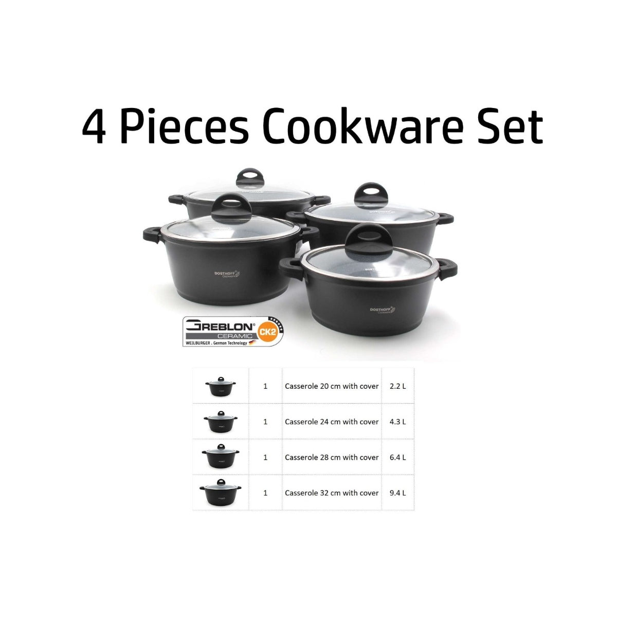 DOSTHOFF 4 PCS COOKWARE CASSEROLE SET