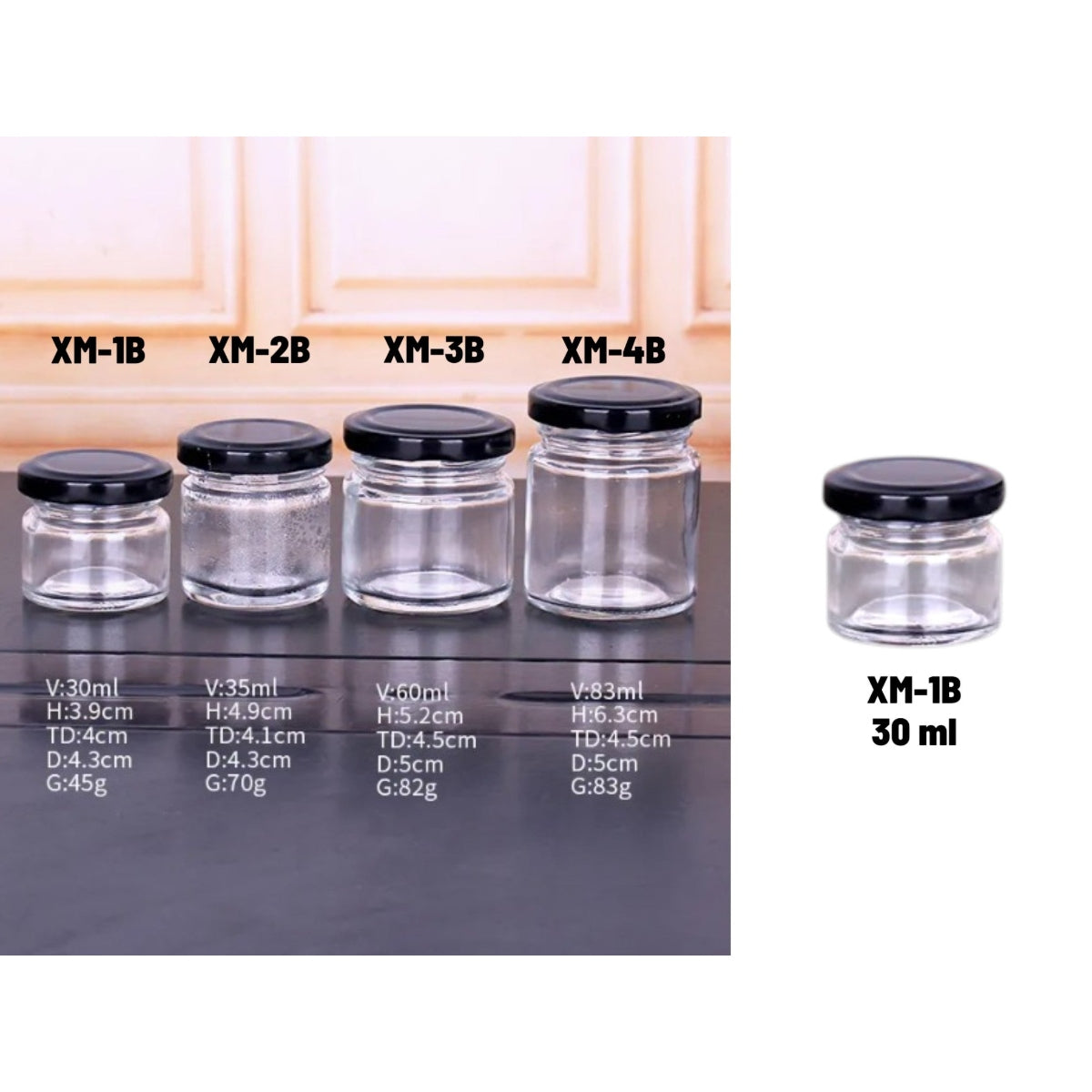 Small Glass Jar with Black Cover 30 ml X4