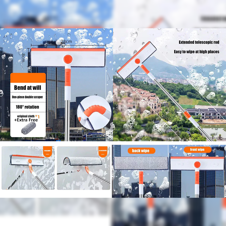 2 in 1 Window cleaner set with extensible handle squeegee - Lunaz Shop