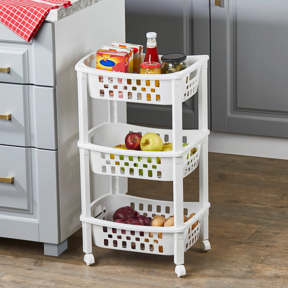 3 Tiers Large Slide-Out Rack Trolley Basket - Lunaz Shop