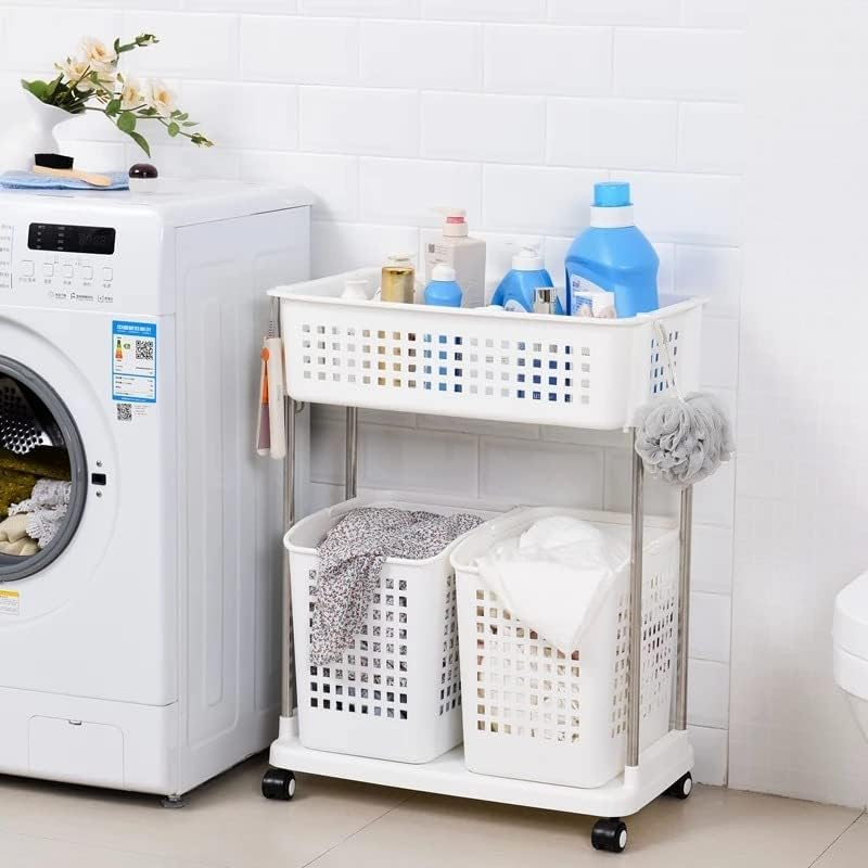 2-Tier Rolling Laundry Basket Cart - Lunaz Shop