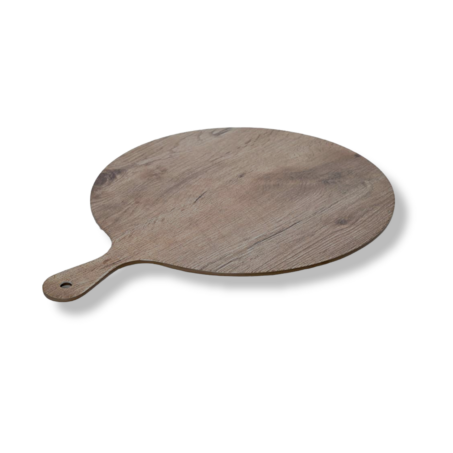 28 Cm Melamine round plate with a handle and a wooden-look finish - Lunaz Shop