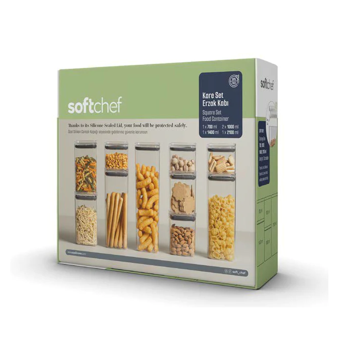 5 Pieces Airtight Squared chef Food Jar Set - Lunaz Shop