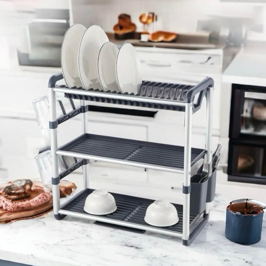 3 Tiers Aluminum Dish Rack with Removable Plastic Tray