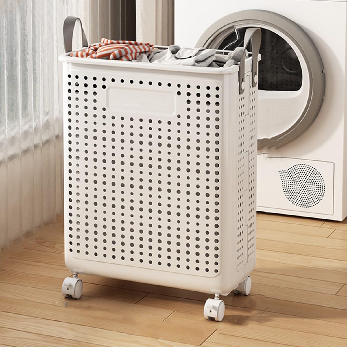 Collapsible Plastic Laundry Basket with Wheels