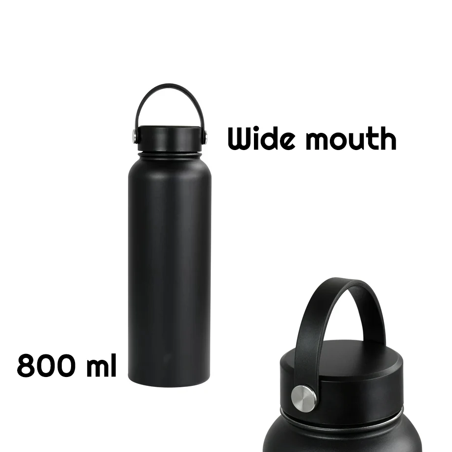 800ml Double Wall SS Thermal Bottle w Lid in Matte Black - Lunaz Shop