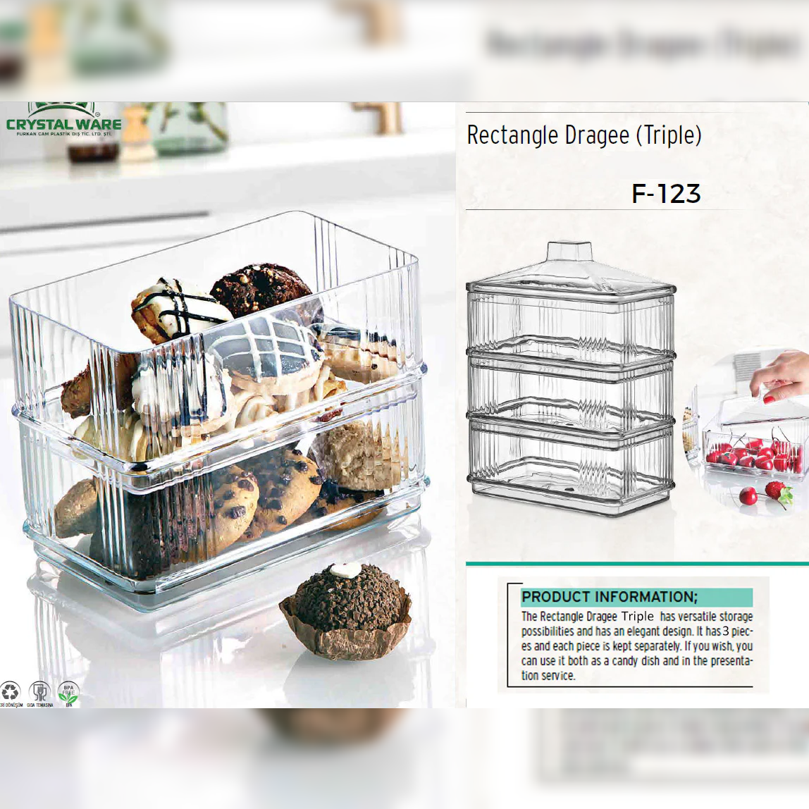 Acrylic Rectangular 3 tiers Server with Cover - Lunaz Shop