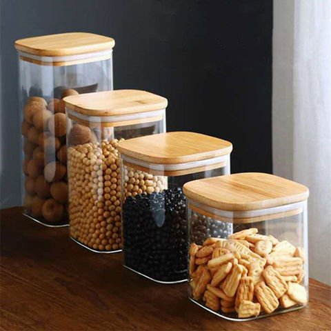Borosilicate Glass Squared Jar Wood Cover 550 ml-Lunaz Shop