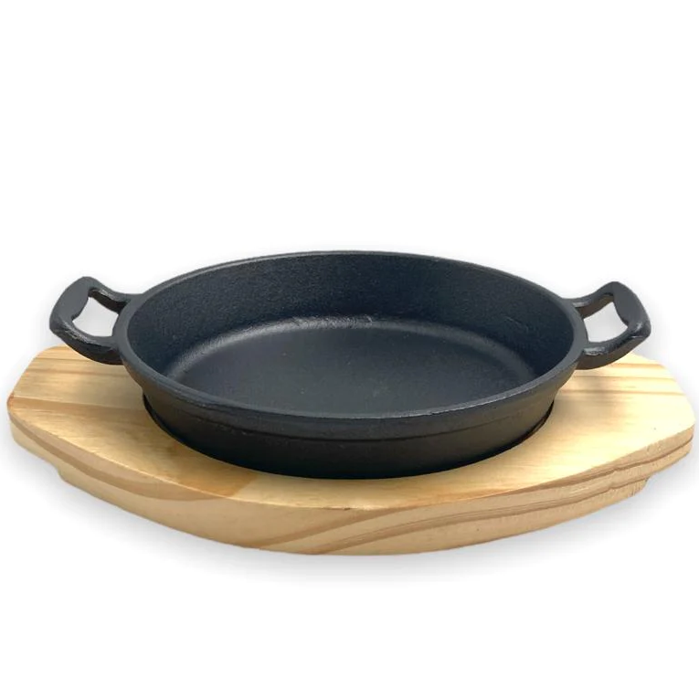 Round Cast Iron Sizzling with wooden base