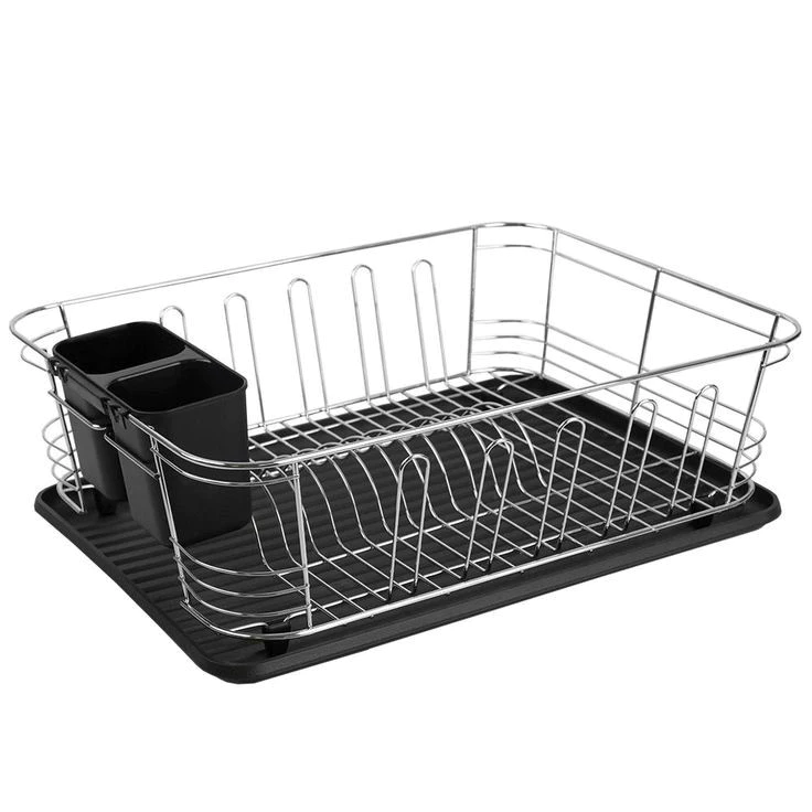 Chrome plated Metallic Dish Drainer with Plastic Tray - Lunaz Shop