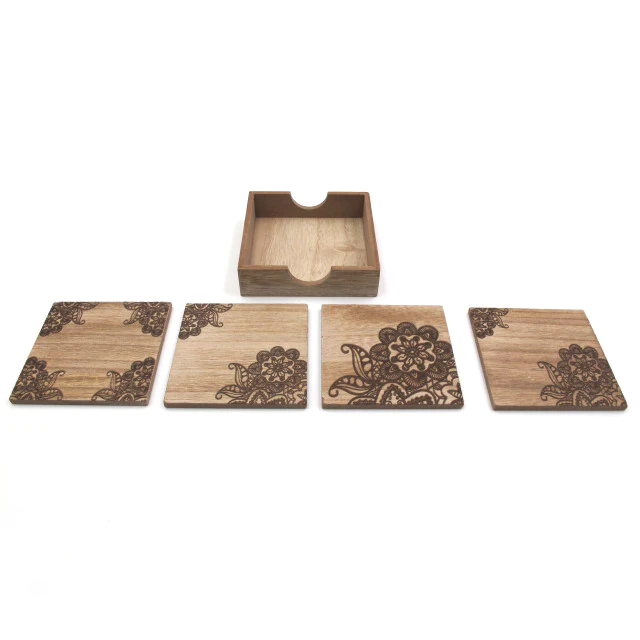 Coaster Set "Flower Engrave" - Lunaz Shop