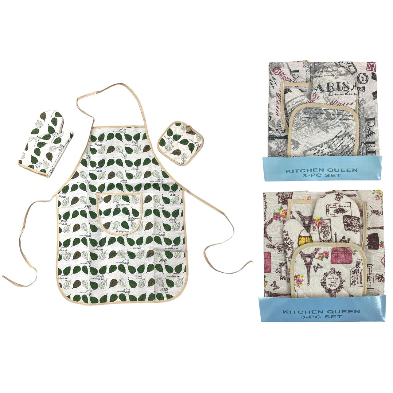 Colorful 100 % cotton apron with Mitten & Pot Holder - Lunaz Shop
