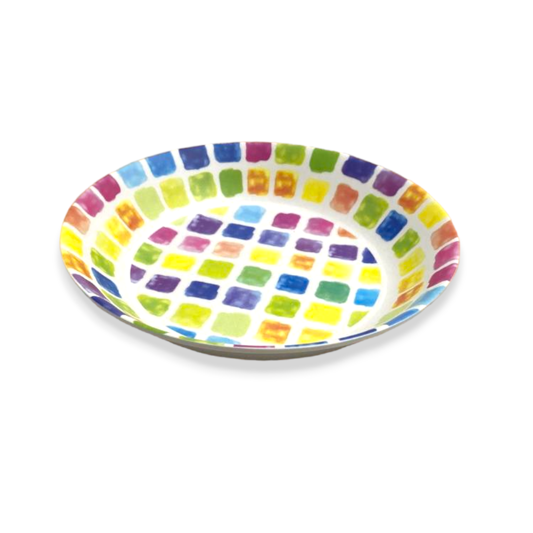 Colorful Squares Design Round Melamine Deep Plates X6