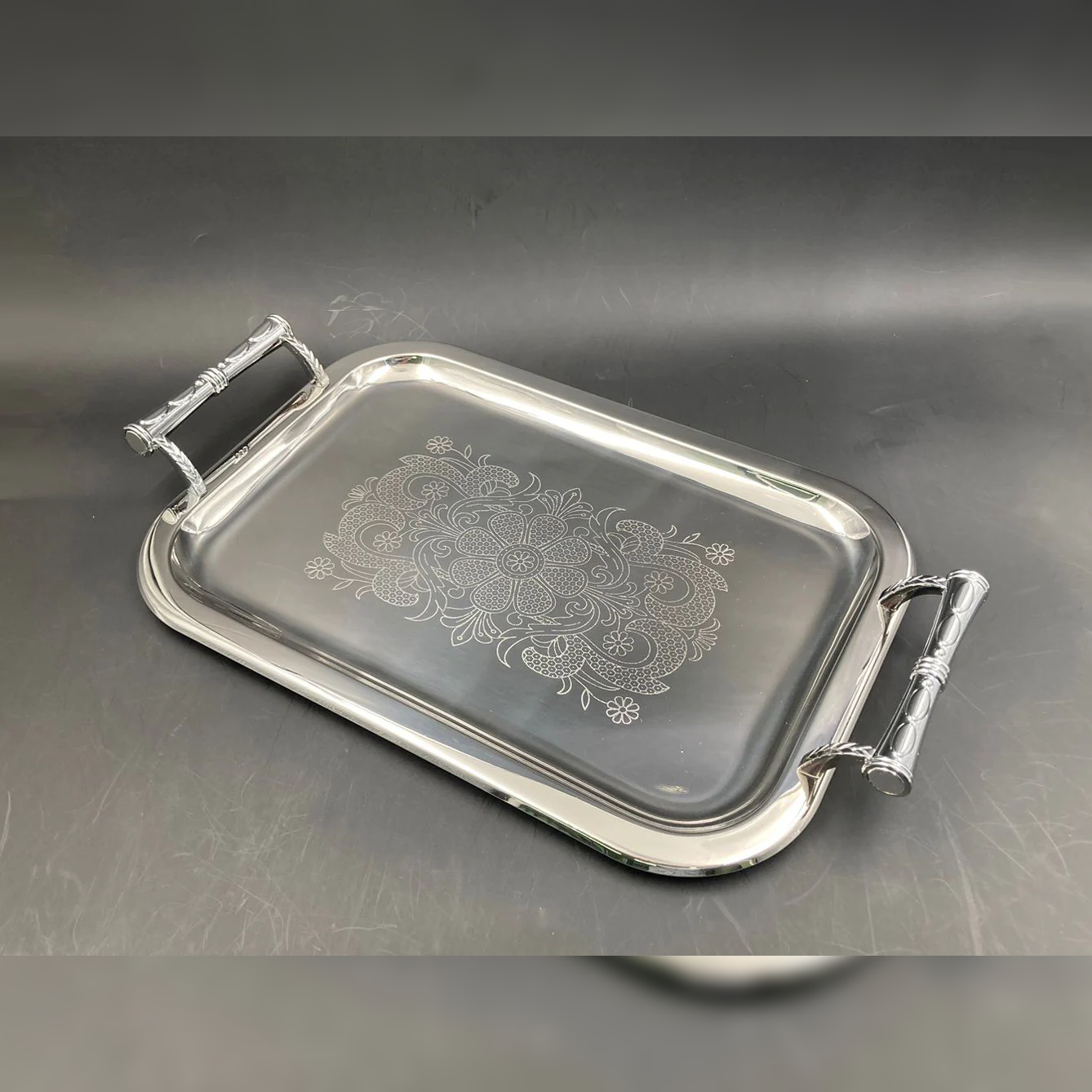 Dosthoff Elegance Engraved Serving Tray Prem SS 18/10 40cm - Lunaz Shop