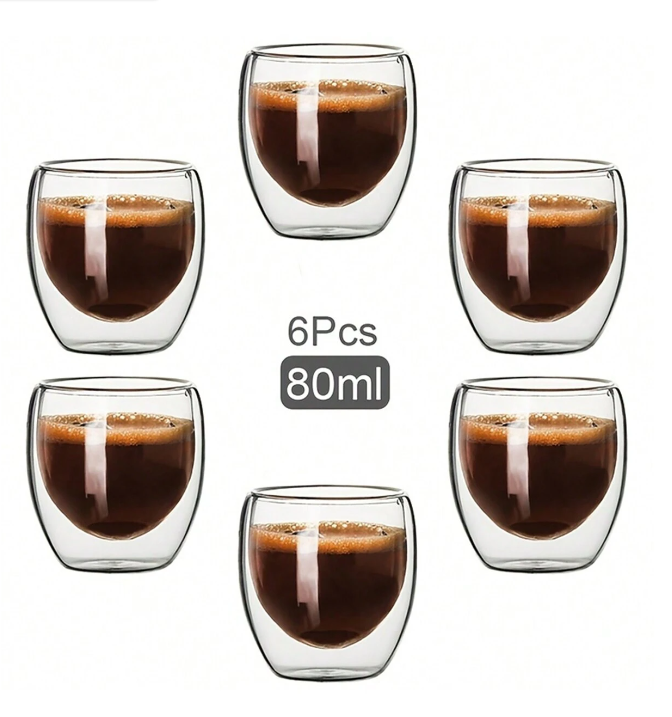 Double Wall Glass Cup 80ml X6- Lunaz Shop