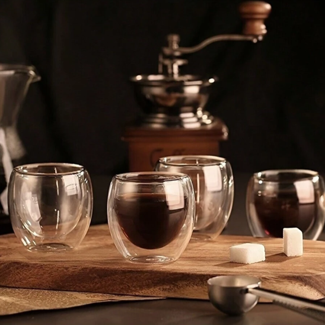 Double Wall Glass Cup 80ml X6- Lunaz Shop