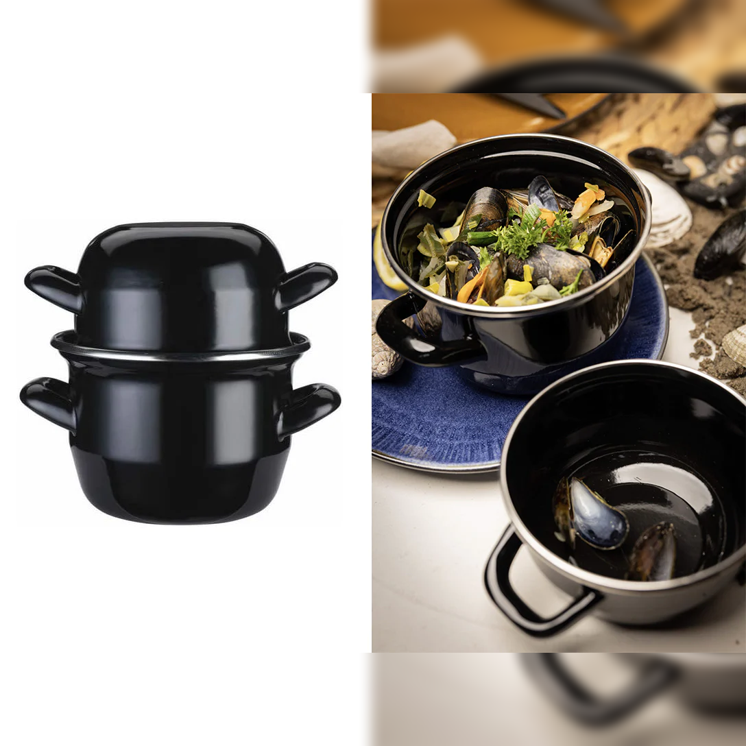 Enamel Coated Mussel Pot 12 cm Black Color - Lunaz Shop